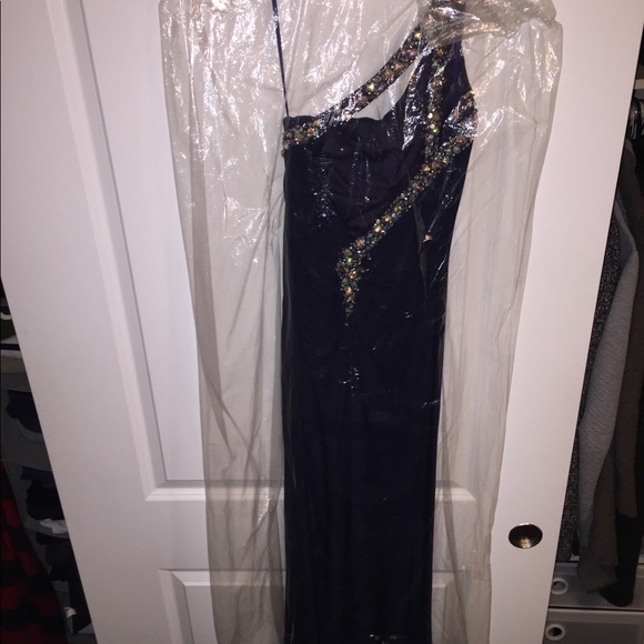 Navy Blue Gown with hand stitched rhinestones - Picture 3 of 4